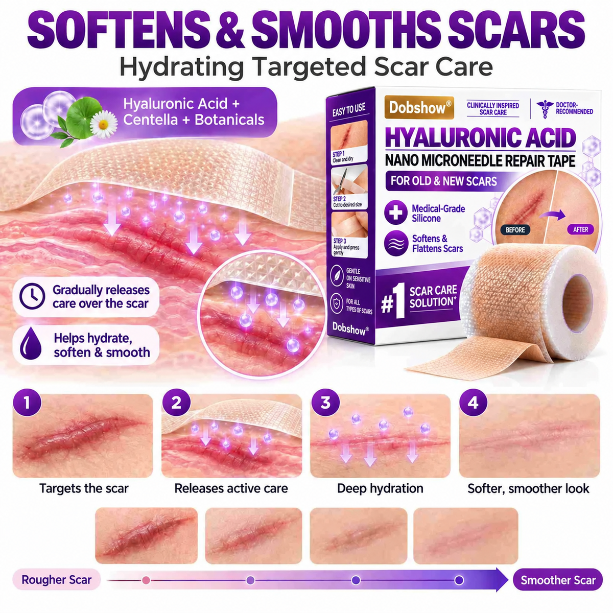 ✅Dobshow®Hyaluronic Acid Nano Microneedle Repair Tape for Surgical, C-Section, Raised & Stubborn Scars🏉