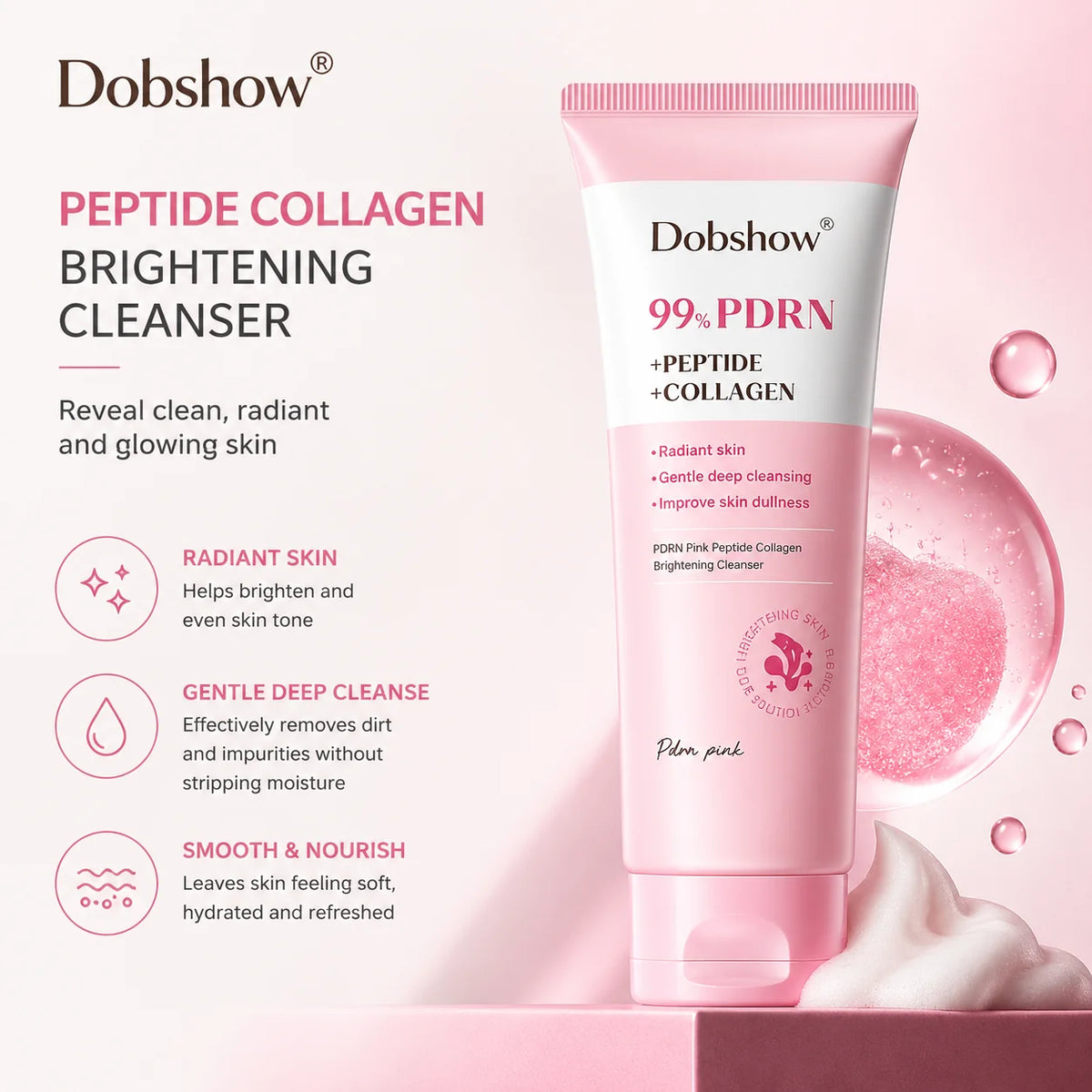 Dobshow®Salmon Peptide & Collagen Face Wash – Gentle Foaming Cleanser for Soft, Smooth Skin