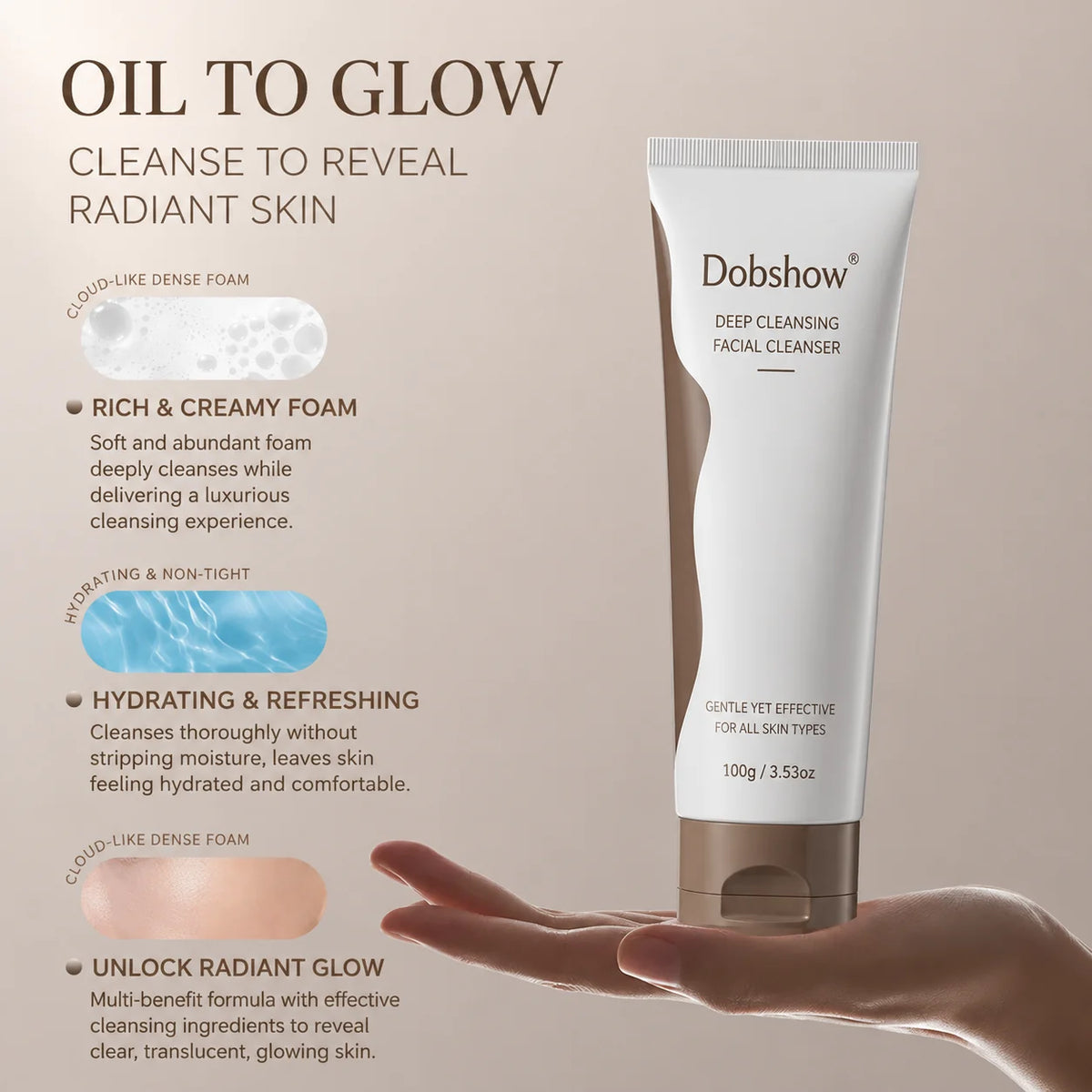 Dobshow®Amino Acid Face Wash - Gentle Foaming Cleanser for Oil Control & Hydration, 100g