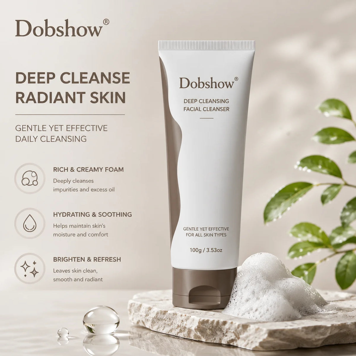 Dobshow®Amino Acid Face Wash - Gentle Foaming Cleanser for Oil Control & Hydration, 100g